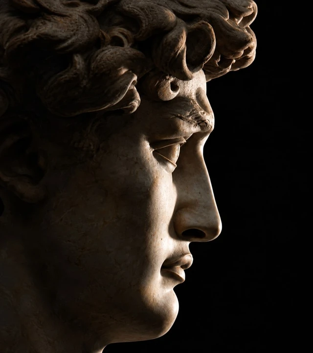 David profile emerging from darkness